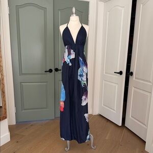 Navy Floral Halter Dress